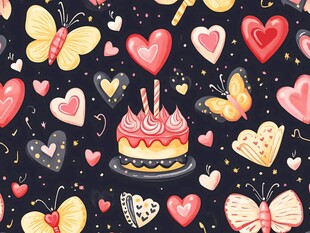 浪漫蛋糕蝴蝶爱心图案