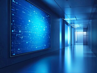 科技感走廊中的巨型数据屏