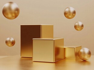 金色立体几何元素场景