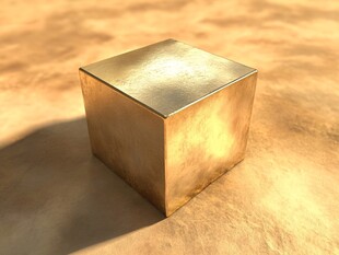 金色立方体闪耀于沙面