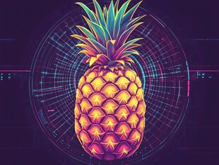 霓虹风格菠萝科幻插画