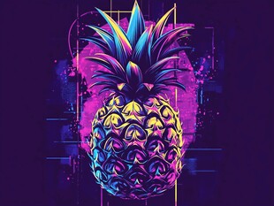 霓虹风格梦幻菠萝插画