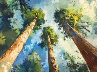 仰视森林中的参天大树