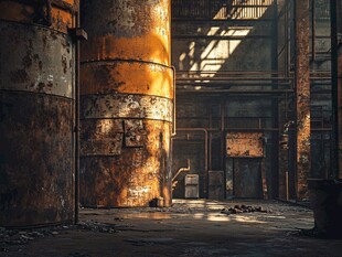 废弃工厂内的斑驳岁月