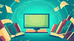 电脑前的书籍学习场景