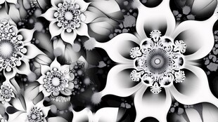 黑白分形花卉艺术图案