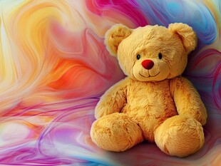 彩色背景上的可爱泰迪熊