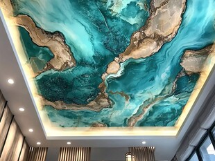 蓝绿纹理天花板艺术之美