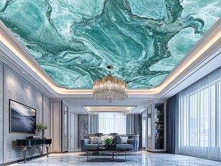 梦幻绿纹大理石客厅天花板