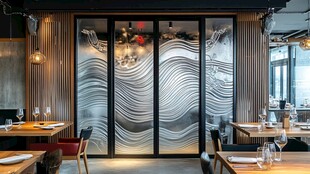 餐厅内的艺术玻璃隔断设计