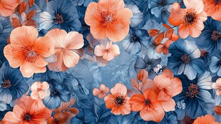 蓝橙花卉图案背景纹理