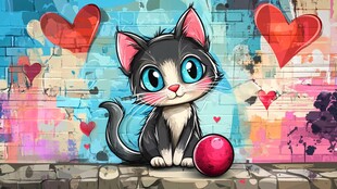 可爱小猫与彩球的温馨画面