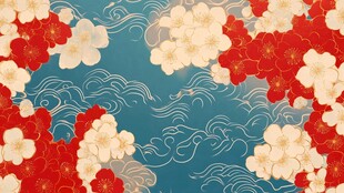 中式繁花海浪复古图案