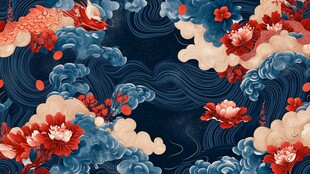 中式花鸟云纹精美图案