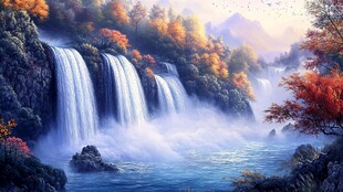 秋日山水间的壮美瀑布