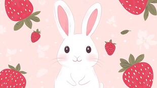 可爱白兔与草莓梦幻插画
