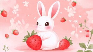 白兔与草莓的甜蜜邂逅