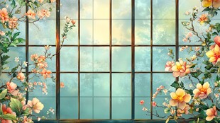 繁花簇拥的梦幻窗景