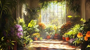 阳光洒落的室内植物小天地