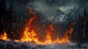 雪林中的炽热火焰奇观