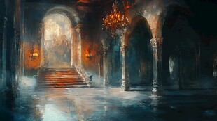 神秘复古的宏伟宫殿内景