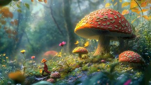 梦幻森林中的巨型蘑菇景观