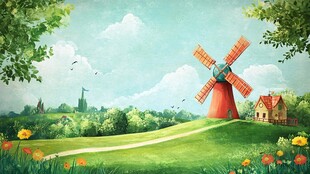 田园风车美景 生机盎然