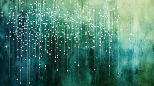 梦幻绿底粒子流动背景图