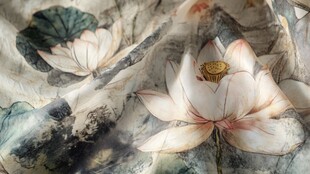 中式水墨荷花纹理布料