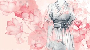 水墨风汉服与荷花插画