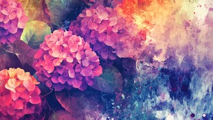 梦幻水彩风绣球花背景