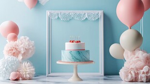 梦幻蓝粉系生日蛋糕布置