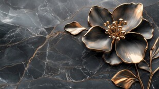 黑金花朵置于大理石背景