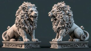 中式石狮子雕塑精美造型