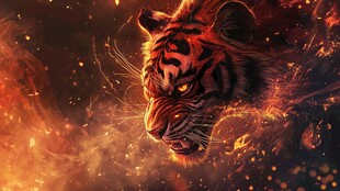 火焰中的威猛老虎形象