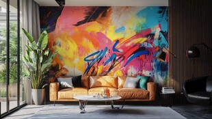 多彩艺术墙饰的时尚客厅