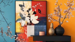 现代风艺术挂画与花卉摆件