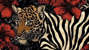 豹纹斑马与艳丽花卉图案