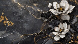 墨韵金纹莲花大理石背景