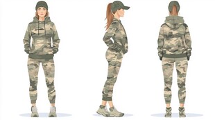 女士迷彩套装多角度展示