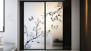 中式花鸟玻璃移门设计