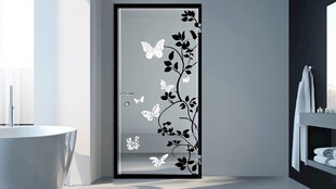 蝶舞花卉玻璃隔断浴室美