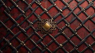 中式红底黑金网格装饰图案