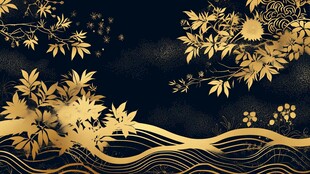 黑金风金色植物花纹背景图