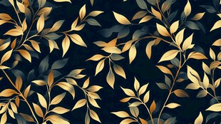 金色枝叶深色背景无缝图案