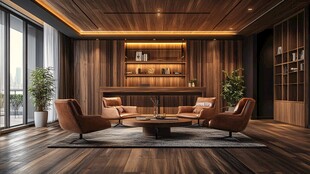 现代木质奢华客厅休闲区