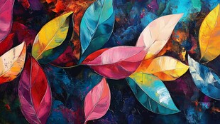 缤纷多彩树叶抽象艺术画