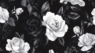 黑白玫瑰花卉图案设计