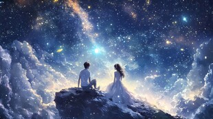 情侣共赏梦幻星空美景