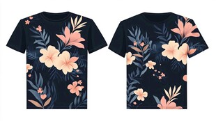 花卉印花黑色短袖T恤